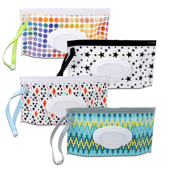 Picture of FEBSNOW 4 Pack Baby Wipe Dispenser, Portable Wet Wipe Holder Container, Reusable Wipes Dispenser Cases, Lightweight Travel Wet Wipe Pouch