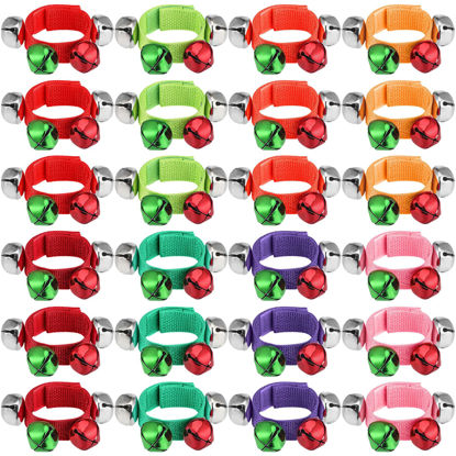 Picture of Remuuly 24 Pcs Christmas Band Wrist Bells Bracelets Jingle Musical Shaking Ankle Bells Instruments Adjustable Bells Percussion Rhythm Hand Bells for Adults Xmas Gift Party Favors(Colorful)