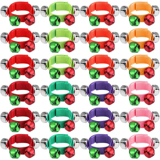 Picture of Remuuly 24 Pcs Christmas Band Wrist Bells Bracelets Jingle Musical Shaking Ankle Bells Instruments Adjustable Bells Percussion Rhythm Hand Bells for Adults Xmas Gift Party Favors(Colorful)