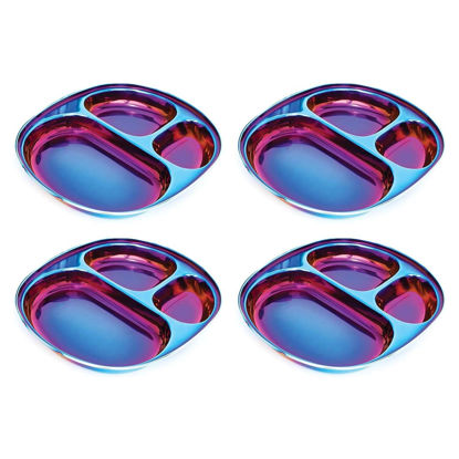 Picture of Ahimsa Stainless Steel Kids Plates | Pediatrician Designed | Balanced Bites Divided Plates for Toddlers | Non Toxic & 100% BPA Free | Dishwasher Safe | Set of 4 (Iridescent Blue)