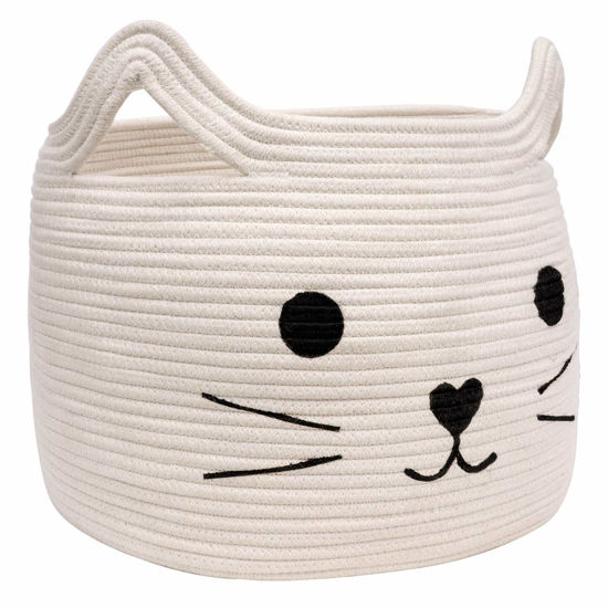 Picture of HiChen Large Woven Cotton Rope Storage Basket, Baby Laundry Basket Organizer for Towels, Blanket, Toys, Clothes, Gifts | Pet Gift Basket for Cat, Dog - 15.7" L×11.8" H