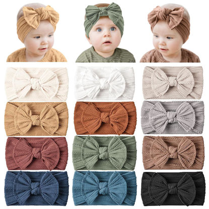 Picture of Prohouse 12 Pack Baby Nylon Headbands Hairbands Hair Bow Elastics Handmade Hair Accessories for Baby Girls Newborn Infant Toddlers Kids(Blue)