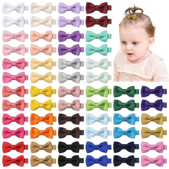 Picture of YHXX YLEN 60 PCS Hair Accessories - 2 Inch Fully Lined Non-Slip Bows for Babies, Toddlers and Newborns (30 Color Pairs)
