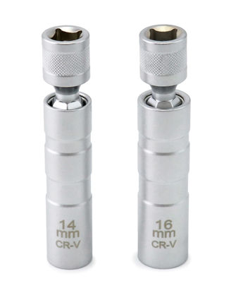 Picture of QWORK 14mm&16mm Magnetic Swivel Spark Plug Socket, Thin Wall Magnetic Rotating 3/8" Drive 12 Point Standard Spark Plug Socket Removal Tool 360-degree Rotation for Maximum Flexibility