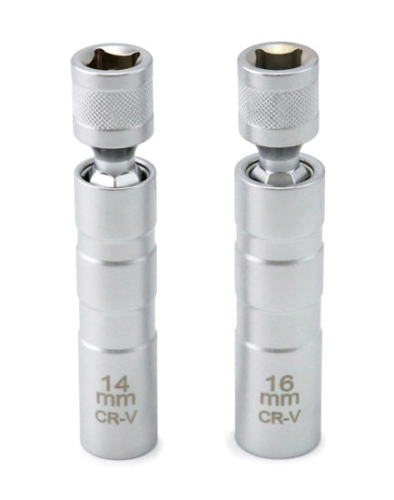 Picture of QWORK 14mm&16mm Magnetic Swivel Spark Plug Socket, Thin Wall Magnetic Rotating 3/8" Drive 12 Point Standard Spark Plug Socket Removal Tool 360-degree Rotation for Maximum Flexibility