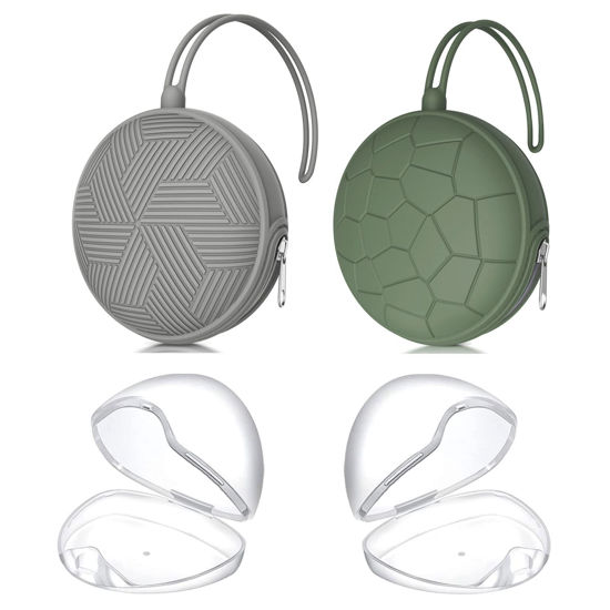 Picture of Smlpuame 4 Pack Pacifier Holder Case Set,2 Silicone Portable Pacifier Cover Pouch Bag for Diaper Bags Baby Carriage with 2 Transparent Pacifier Storage Container Box,Easy to Clean,(Green & Grey)