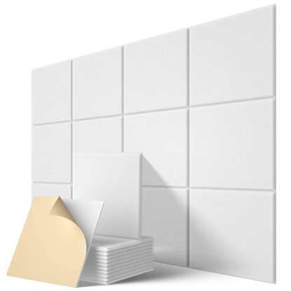 Picture of Lebenforce Self-adhesive Acoustic Panels 12 Pack, 12" X 12" X 0.4" Polyester Sound Proof Padding, High Density Soundproof Wall Panels, Sound Absorbing panel for Home & Offices (White)