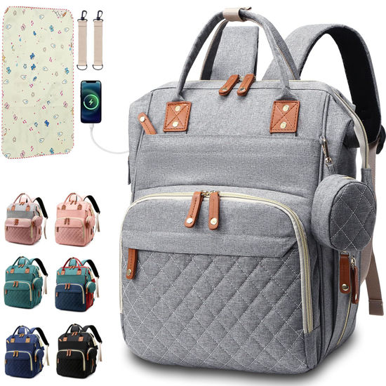Picture of SHITIESHOU Diaper Bag Backpack Baby Bag, Baby Girl Boy Diaper Bag for Dad Mom with Pad, 16 Pockets, Pacifier Case, Large Diaper Bag Unisex for Travel (Grey)