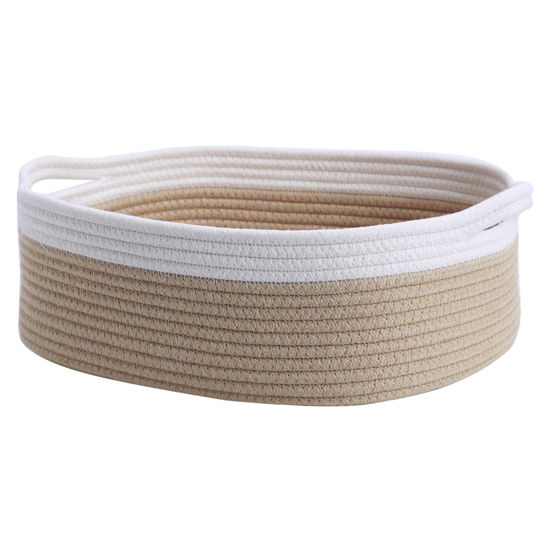 Picture of CIKI HOME Woven Cotton Rope Storage Basket, Cube Changing Table Organizer for Closet Towels, Baby Nursery Bin, Small Dog Cat Toy Box, Gift Baskets empty Brown