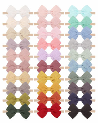 Picture of jollybows 30pcs Baby Girls Nylon Hair Bows Headbands Linen Bands Elastic Accessories for Kids Infants Newborn (3-30 PCS Solid Linen)