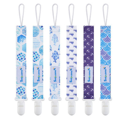 Picture of Smlpuame Pacifier Clips for Boys,6 Pack Stylish Binky Clips Strap,Paci Holder with Clip Lightweight Universal Fits Most Pacifiers Teether Toy Teething Ring Soothie,Baby Shower Gifts(Ocean)