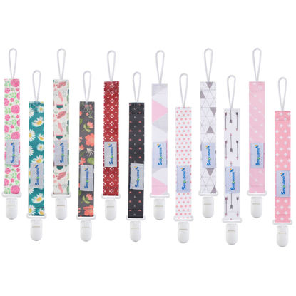 Picture of Smlpuame Pacifier Clip Girl,12 Pack Stylish Binky Clips Strap for Baby Girls,Paci Holder with Clip Lightweight Universal Fits Most Pacifiers Teether Toy Teething Ring Soothie,Baby Gifts