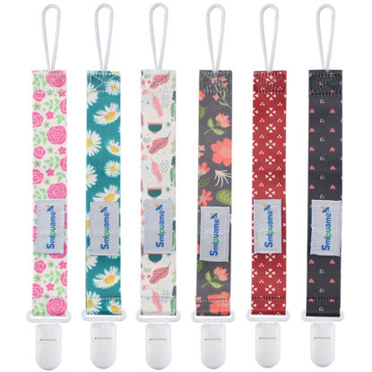 Picture of Smlpuame Pacifier Clip Girl,6 Pack Stylish Binky Clips Strap for Baby Girls,Paci Holder with Clip Lightweight Universal Fits Most Pacifiers Teether Toy Teething Ring Soothie,Baby Gifts(Flower)