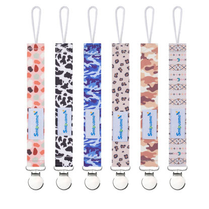Picture of Smlpuame Pacifier Clip for Baby Boys Girl,6 Pack Stylish Binky Clips Strap,Paci Holder with Metal Clips Universal Lightweight Fits Most Pacifiers Teeher Toy,Baby Gifts(Boho & Leopard & Camo)