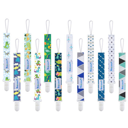 Picture of Smlpuame Baby Pacifier Clip for Boys,12 Pack Stylish Binky Clips Strap,Paci Holder with Clips Universal Lightweight Fits Most Pacifiers Teeher Toy Teething Ring Soothie,Baby Gifts