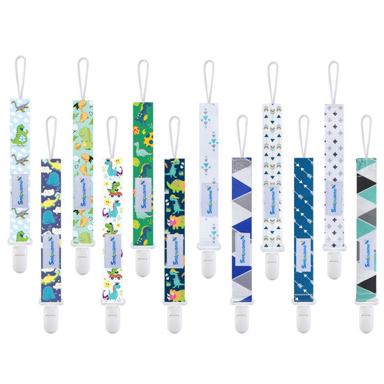 Picture of Smlpuame Baby Pacifier Clip for Boys,12 Pack Stylish Binky Clips Strap,Paci Holder with Clips Universal Lightweight Fits Most Pacifiers Teeher Toy Teething Ring Soothie,Baby Gifts