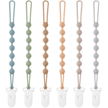 Picture of Eascrozn Baby Pacifier Clip, 6 Pack Silicone Pacifier Holder with One Piece Design for Baby Boy and Girl, BPA Free Soft Flexible Paci Binky Clips