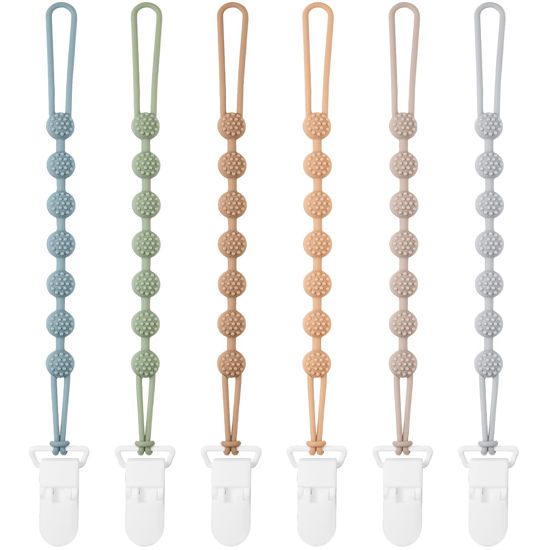 Picture of Eascrozn Baby Pacifier Clip, 6 Pack Silicone Pacifier Holder with One Piece Design for Baby Boy and Girl, BPA Free Soft Flexible Paci Binky Clips