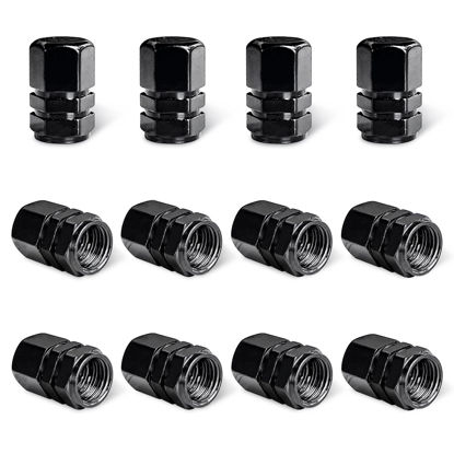 Picture of Ziciner 12 PCS Car Tire Valve Stem Caps, Aluminum Alloy Wheel Valve Covers with Rubber O-Ring, Corrosion Resistant Leak-Proof Tire Air Cap Set, Universal for SUV, Truck, Motorcycle, Bike (Black)