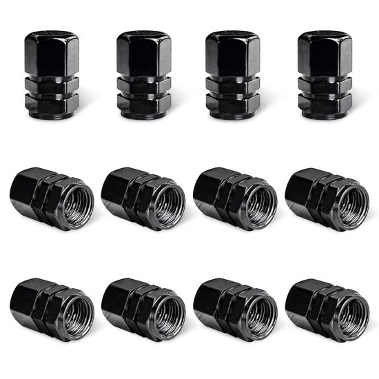 Picture of Ziciner 12 PCS Car Tire Valve Stem Caps, Aluminum Alloy Wheel Valve Covers with Rubber O-Ring, Corrosion Resistant Leak-Proof Tire Air Cap Set, Universal for SUV, Truck, Motorcycle, Bike (Black)