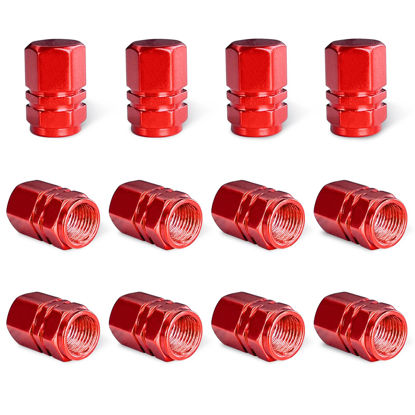 Picture of Ziciner 12 PCS Car Tire Valve Stem Caps, Aluminum Alloy Wheel Valve Covers with Rubber O-Ring, Corrosion Resistant Leak-Proof Tire Air Cap Set, Universal for SUV, Truck, Motorcycle, Bike (Red)