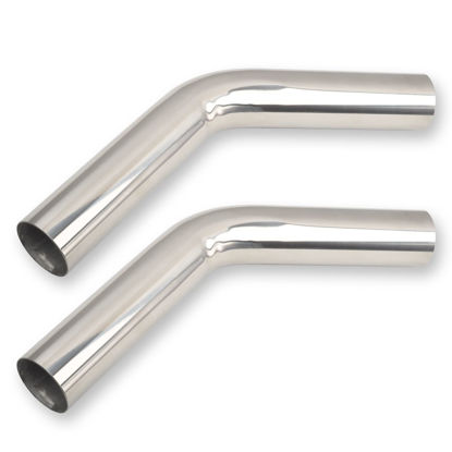 Picture of FGJQEFG 2.5 Inch 45 Degree DIY Custom Mandrel Exhaust Pipe Tube Pipe, T304 Stainless Steel, Universal Fit, 15.74 Inch End to End Length, 2.5'' OD Mandrel Bend Pipe 2PCS