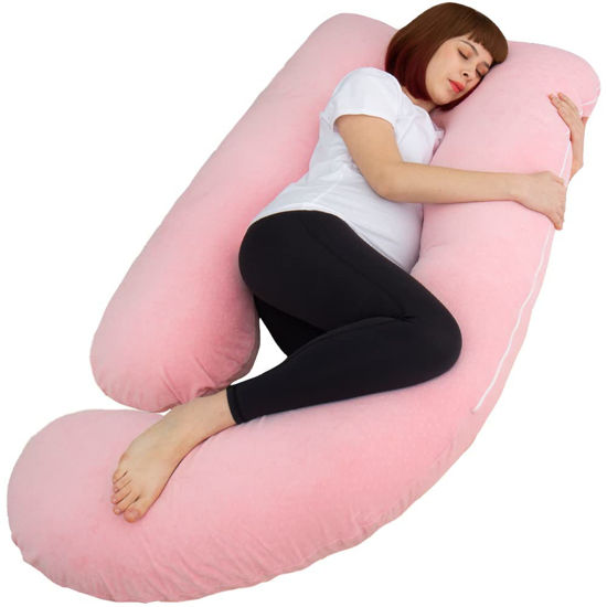 Picture of AMCATON 60 Inch Pregnancy Pillows for Sleeping, Extra Large U Shaped Body Pillow, Pregnancy Pillow, Maternity Pillow for Pregnant Women with Velour Cover (Pink)