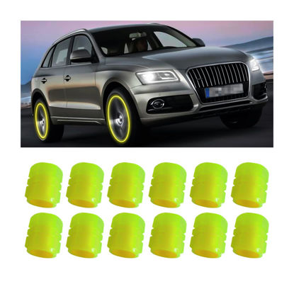 Picture of 12PCS Fluorescent Car Tire Valve Stem Caps, Luminous Wheel Valve Tire Air Cover, Illuminated Dustproof Corrosion Resistant, Auto Accessories Fit for Motorcycles, SUV, Trucks, Bicycles (Yellow/12PCS)