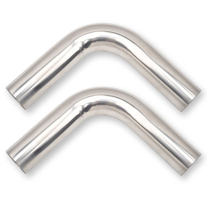 Picture of FGJQEFG 2.25 Inch 90 Degree DIY Custom Mandrel Exhaust Pipe Tube Pipe, T304 Stainless Steel, Universal Fit, 15.74 Inch End to End Length, 2.25'' OD Mandrel Bend Pipe 2PCS
