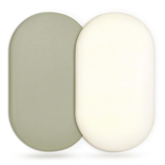 Picture of GRSSDER Stretchy Ultra Soft Fitted Bassinet Sheet 2 Pack, Universal Fit for Bassinets Baby Cradle Moses Basket Oval Rectangle Mattress Safe and Snug, Jersey Bassinet Sheets for Girls, Cream/Sage