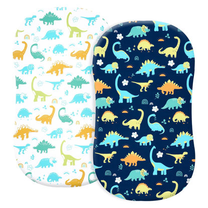 Picture of PHF Soft Bassinet Sheet Set, 2 Pack Silky Comfy Breathable Cradle Sheets for Baby Boys Girls, Univeral Fit for Most Oval Rectangle Cradle and Bassinet Mattress/Pad, Dinosaur