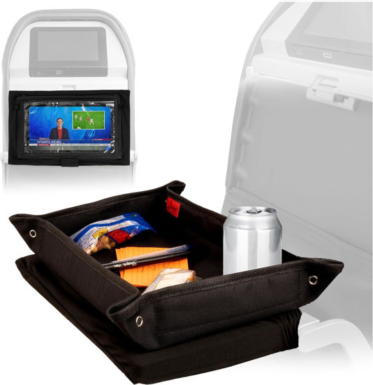 Picture of Lusso Gear Kids Airplane Tray Table Cover with Pockets - Sanitary Surface and Organizer for Plane Travel - Airplane Travel Essentials - Tablet Holder - Flight Must-Haves and Flying Essentials (Black)