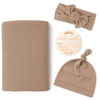 Picture of Konssy Baby Girl Newborn Receiving Blanket with Matching Headband and Beanie Set Baby Swaddle Nursery Swaddle Wrap