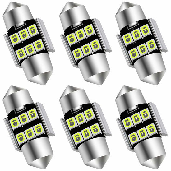Picture of AUXLIGHT 6614 6641 6612F 6615 F30-WHP TS-14V1CP 29MM 1.14”Festoon LED Interior Light Bulbs Ice Blue, Super Bright 6SMD Chips for Car SUV Truck Sunvisor Vanity Mirror Lights (Pack of 6)