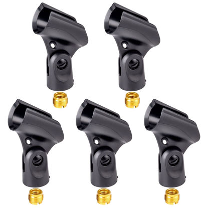 Picture of Universal Microphone Clip Holder with Nut Adapters 5/8" to 3/8",Black,5 Pack