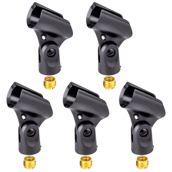 Picture of Universal Microphone Clip Holder with Nut Adapters 5/8" to 3/8",Black,5 Pack
