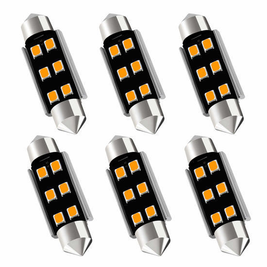 Picture of AUXLIGHT 211-2 212-2 578 569 214-2 41MM 1.61”Festoon Canbus Error Free LED Interior Light Bulbs Amber Yellow, Super Bright 6SMD Chips for Dome Map Door Courtesy License Plate Lights (Pack of 6)