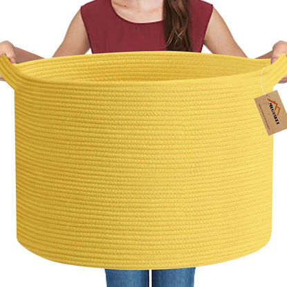 Picture of MEGASKET Extra Large Yellow Basket, 22” X 22” X 14” Woven Cotton Rope Storage Basket, Large Blanket Basket Living Room, Baby Nursery Bin and Toy Organizer, Towel Basket, Yellow Room Decor Basket