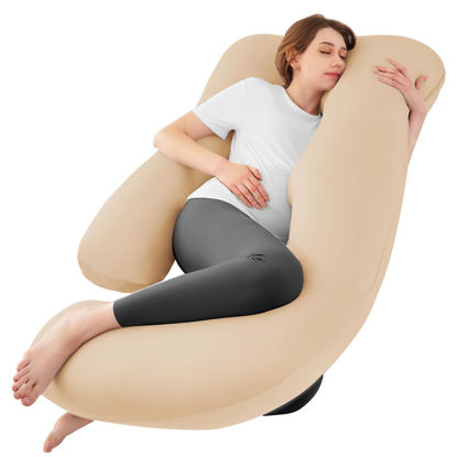 Picture of Sasttie Pregnancy Pillows for Sleeping, U Shaped Cooling Full Body Pillow Pregnancy Must Haves, Maternity Pillow for Pregnant Women, Pillow with Removable Cover for Side Sleeper, Beige