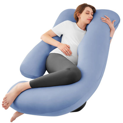 Picture of Sasttie Pregnancy Pillows for Sleeping, U Shaped Cooling Full Body Pillow Pregnancy Must Haves, Maternity Pillow for Pregnant Women, Pillow with Removable Cover for Side Sleeper, Blue