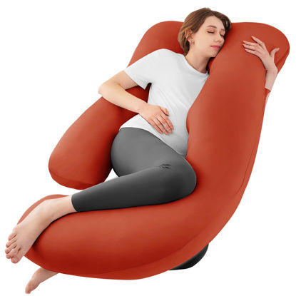 Picture of Sasttie Pregnancy Pillows for Sleeping, U Shaped Cooling Full Body Pillow Pregnancy Must Haves, Maternity Pillow for Pregnant Women, Pillow with Removable Cover for Side Sleeper, Orange