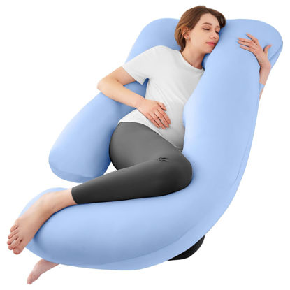 Picture of Sasttie Pregnancy Pillows for Sleeping, U Shaped Cooling Full Body Pillow Pregnancy Must Haves, Maternity Pillow for Pregnant Women, Pillow with Removable Cover for Side Sleeper, Light Blue