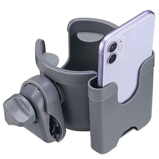Picture of Suranew Adjustable Stroller Cup Holder with Phone Holder for Baby Stroller for Family Members, Gery