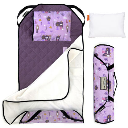 Picture of Urban Infant Tot Cot Kids Nap Mat - Toddler Preschool Daycare Bedding Cover with Blanket and Pillow - Violet