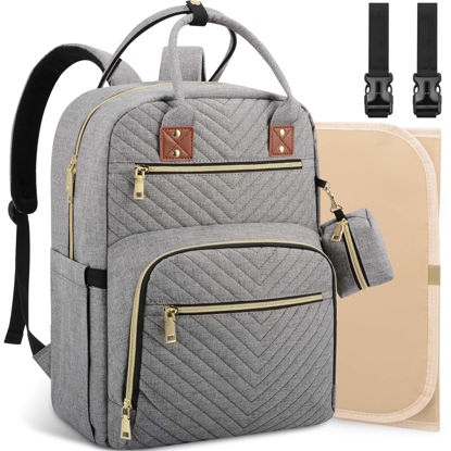 Picture of Tenot Baby Diaper Bag Backpack, Travel Diaper Bags for Baby Girl Boy Large Capacity Baby Bag Backpack for Women Grey