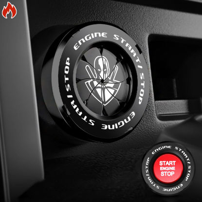 Picture of Tybasthe Rotary Push Start Button Cover, Deadpool Car Accessories Engine Start Stop Button Cover, Car Stickers Interior Decor, Motorcycle Ignition Key Switch Cover, Black