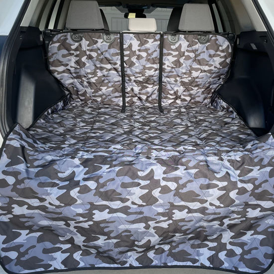Picture of 4Knines SUV Cargo Liner for fold Down Seats 60/40 Split and armrest Pass-Through Compatible USA Based Company XL Camo…