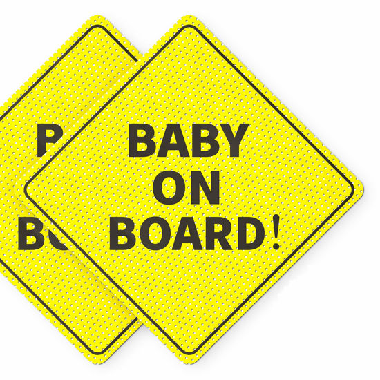 Picture of ASSURED SIGNS Baby On Board Signs, Car Essentials - Baby On Board Sticker - 2 Pack, 5" by 5" - Bright Yellow and See-Through When Reversing - Best Safety Signs - Non Magnet - Durable Strong Adhesive