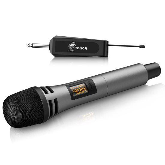 Picture of Wireless Microphones, TONOR UHF Handheld Cordless Dynamic Mic with Rechargeable Receiver, Microfonos Inalambricos Professional for Karaoke, Singing, Party, Wedding, DJ, Speech, Church 200ft TW310 Grey