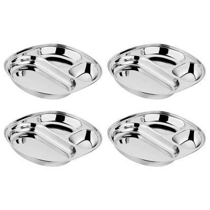 Picture of Ahimsa Stainless Steel Kids Plates | Pediatrician Designed | Balanced Bites Divided Plates for Toddlers | Non Toxic & 100% BPA Free | Dishwasher Safe | Set of 4 (Classic Stainless)